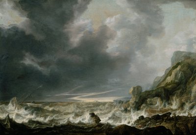 Schiff in Not vor einer felsigen Küste von Simon de Vlieger